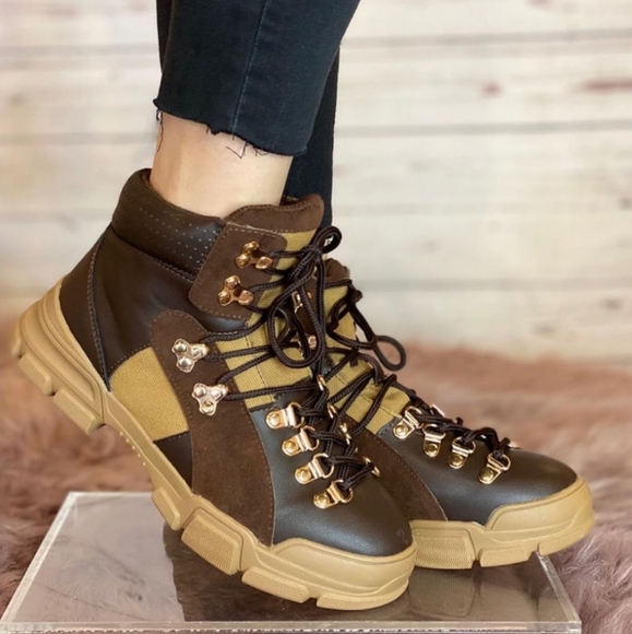 Black Rose Chic Shoes - Lace Up Chunky Sole Moto Boot